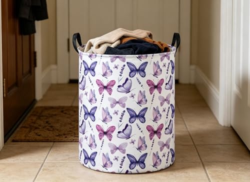 Purple Butterfly Laundry Hamper - Collapsible Storage Bin for Nursery & Home