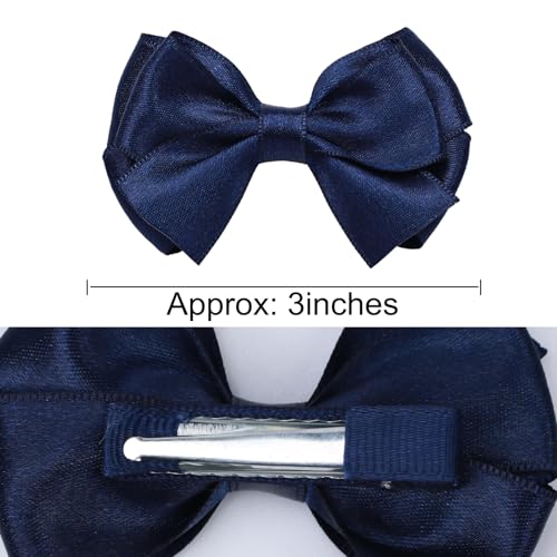 2pcs Navy Blue Hair Bows with Alligator Clips - 3 x 1.7 in