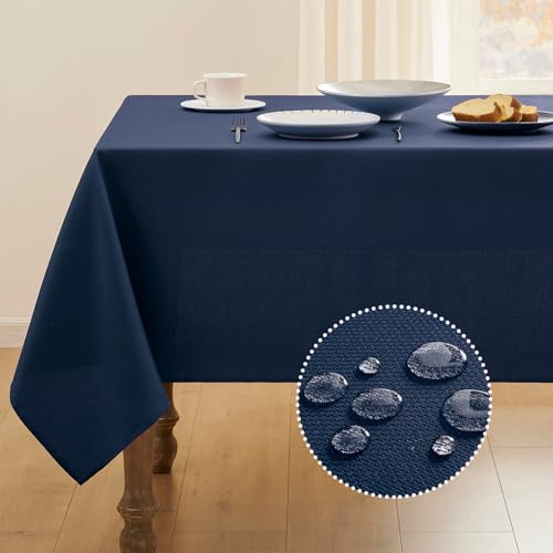 Waterproof Textured Tablecloth - 52x70 Inch Navy Blue Fabric