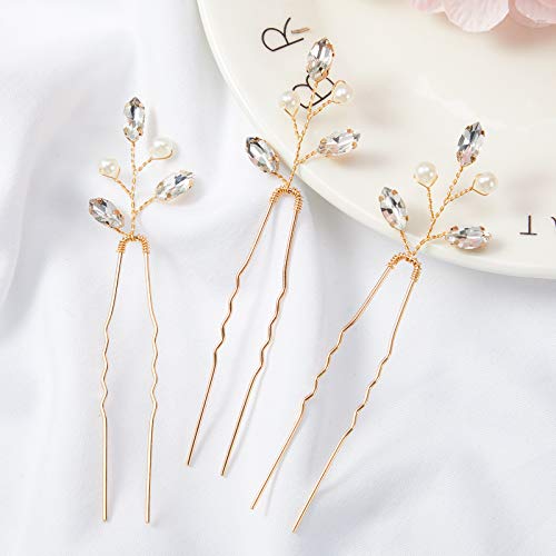 Syhood Gold Pearl Rhinestone Wedding Hair Pins Set – 6 pcs Bridal Hair Accessories