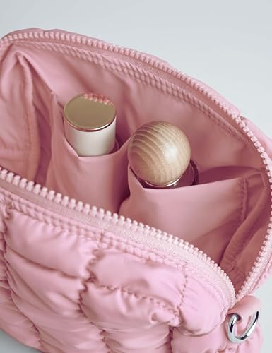 Yarnic Pink Quilted Makeup Bag - Compact Travel Organizer (M)