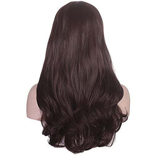 Morvally 23" Long Wavy Wig with Bangs - Ash Brown Heat Resistant Fiber