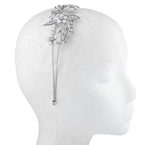 Silver Tone Crystal Rhinestone Floral Coil Headband by LUX ACCESSORIES