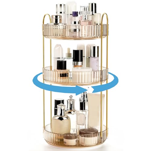 Cididu 360° Rotating Makeup Organizer with 3 Tiers, Large Capacity Cosmetic Storage Shelf