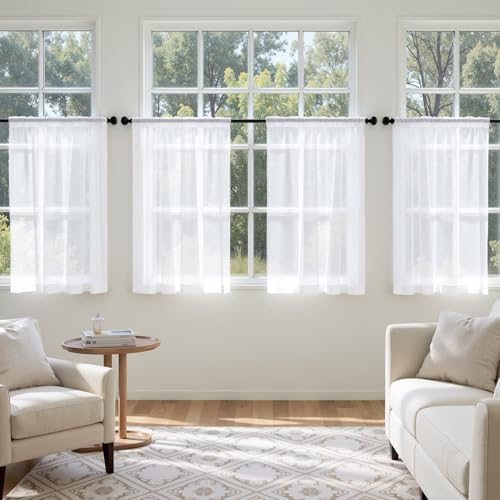MIULEE White Sheer Curtains - Light Filtering Drapes, 4 Panels, 42x36 Inches