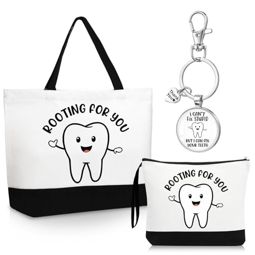 Dentist Appreciation Gift Set - 3 Pcs Tote Bag, Cosmetic Bag & Keychain