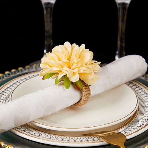 LeLehome 6PCS Flower Napkin Rings - Elegant Fabric Holders for Weddings & Events