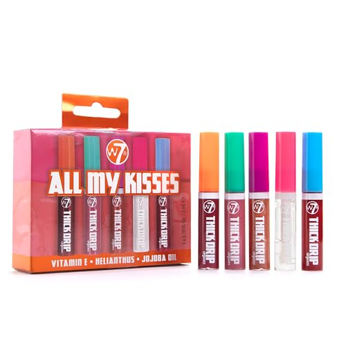W7 All My Kisses Lip Gloss Set - 5 Mini Hydrating Glosses for Lips