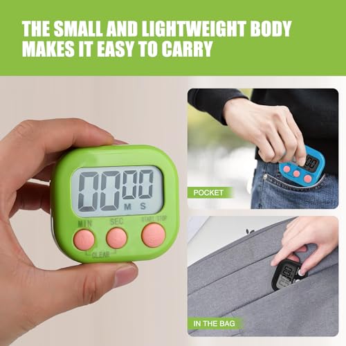 6 Pack Digital Kitchen Timers with Loud Alarm & Big LCD Display