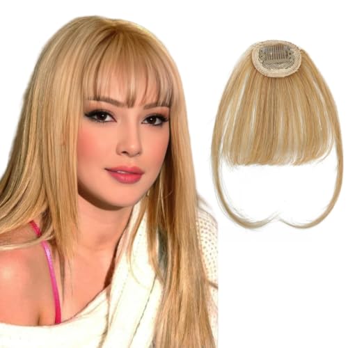 AYunhe 100% Real Human Hair Clip-In Air Bangs - Dark Blonde Fringe