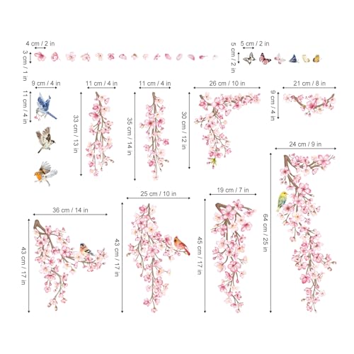 Cherry Blossom Wall Decals - Removable Pink Floral Stickers