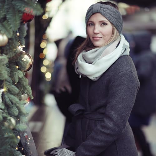 DRESHOW Winter Knit Headbands for Women - Fleece Lined Ear Warmers, Knot Style - Cream, Khaki, Dark Grey, Black
