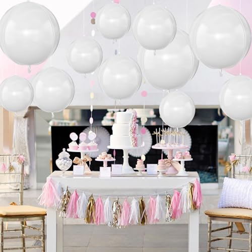 12PCS Matte White Round Foil Balloons - 22" 15" 10" Sizes for Parties