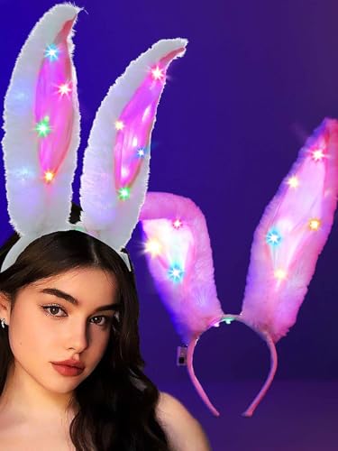 LED Light Up Bunny Ears Headband - Glow in the Dark Rabbit Ear Headpiece