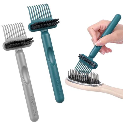 Yuanchu 2-in-1 Hair Brush Cleaner & Remover Tools Green+Gray - Dual-Sided Comb for Salon & Home