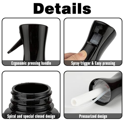 Spray Bottle for Hair (6.8OZ /200ML) Continuous Ultra Fine Mist Sprayer for Hair, Salons, Barber, Plants, Skin Care, Cleaning 1 Pack BLACK