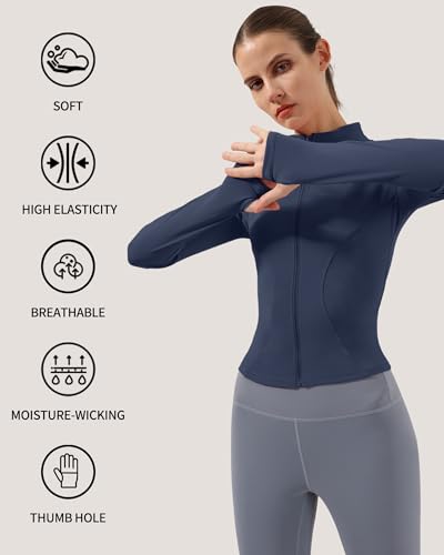 Locachy Women's Lightweight Stretchy Full Zip Track Jacket - Navy Blue XL