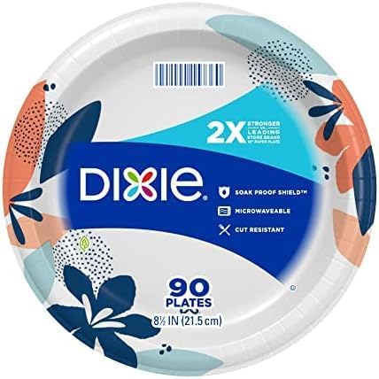 Dixie Paper Plates - Medium 8.5 Inch, 90 Count | Microwave-Safe, Soak-Proof & Cut Resistant Disposable Dinnerware
