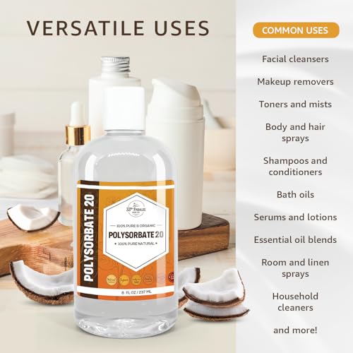 Polysorbate 20 USP Grade Emulsifier & Solubilizer for Cosmetics, 16oz
