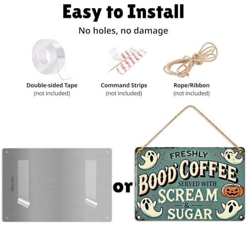 Halloween Metal Tin Sign - Freshly Boo'd Coffee Decor 8x12in