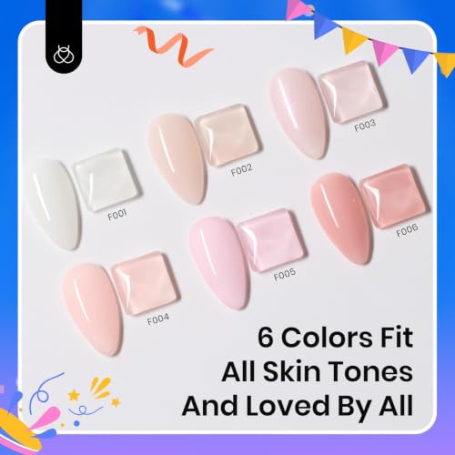Beetles Rubber Base Gel Nail Polish Set - 6 Colors Glitter Pink 15ml