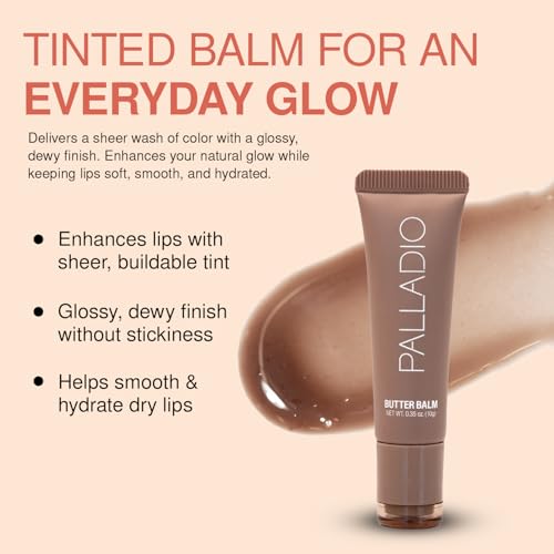 Palladio Butter Balm - Hydrating Lip Balm with Sheer Tint & Shea Butter