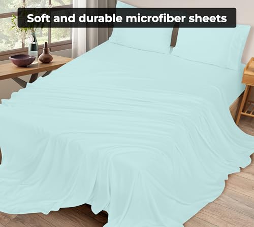 Royale Linens Queen Flat Sheet - Ultra Soft Microfiber, Aqua