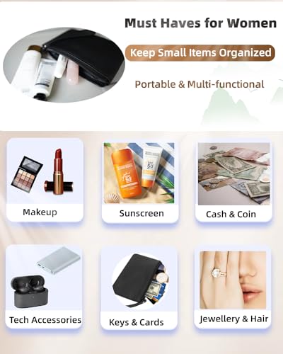 SeBUCUOO Mini Black Makeup Bag for Purse - Compact Cosmetic Organizer Wristlet