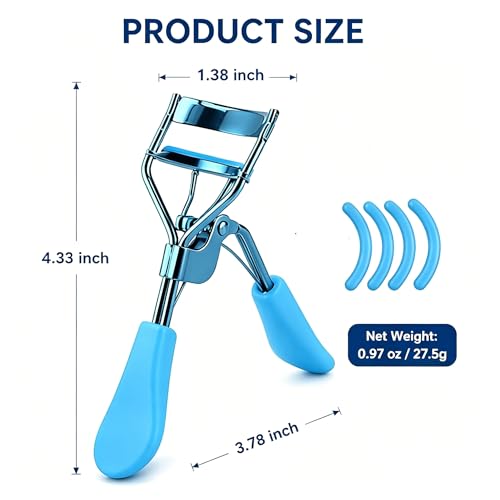 Blue Eyelash Curlers for Women with 4 Replacement Pads - Easy to Use & Gentle