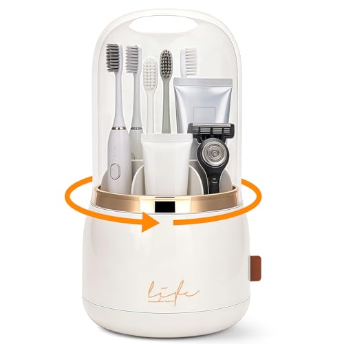 360° Rotating 7-Slot Toothbrush Holder with Cover for Bathrooms