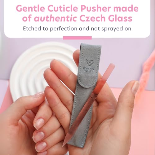Bona Fide Beauty Czech Glass Cuticle Pusher Pink 1Pc with Pouch