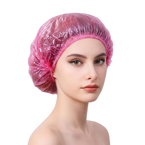 Pink Disposable Shower Caps - 200 Pack Heavy Duty Waterproof for Long Hair