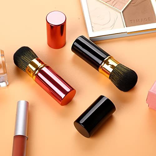 Retractable Makeup Kabuki Brush Set - Portable Blush & Foundation Brushes with Cover