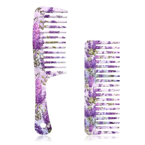 GABraden 2PCS Wide Tooth Comb Set Purple Lavender – Detangling Hair Combs for Wet & Dry Hair