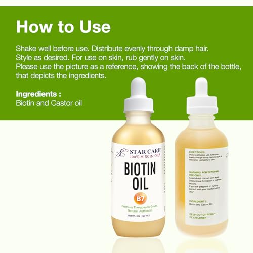 STAR CARE 100% Virgin Biotin Oil for Hair Growth and Skin Care, 4oz