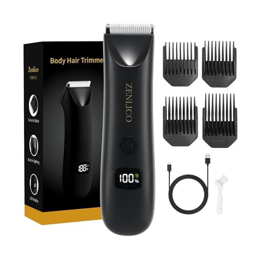 Pubic Hair Trimmer for Men, Manscape Body Hair Trimmer, Ceramic Blade Body Shavers with USB-C Charging, Replaceable Heads Ball Razors with Led Display, 90 Minutes Shaving, Ideal Gift for Men
