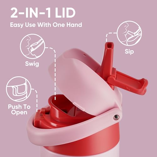 Fijinhom 18 oz Insulated Stainless Steel Water Bottle with 2-in-1 Lid - Keeps Drinks Cold for 24 Hours, BPA-Free, Pink