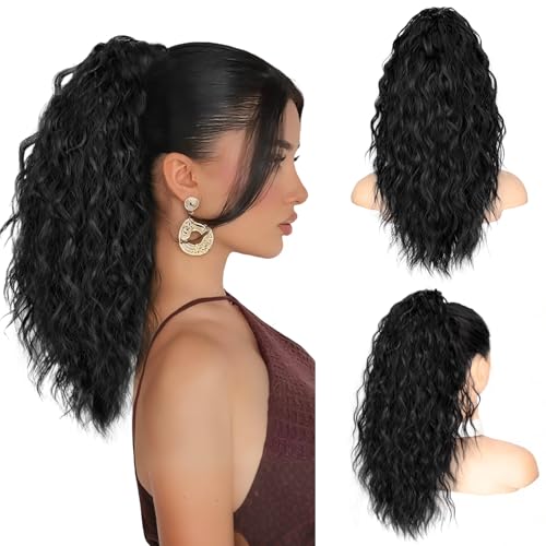 Long Wavy Ponytail Extension for Women - 18 Inch Clip-In Hairpiece