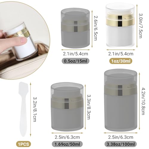 Segbeauty 30ml Airless Pump Travel Jars for Creams - 4 Pack Refillable