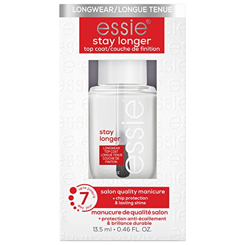 essie Stay Longer Top Coat - 8-Free Vegan Longwear Nail Polish, 0.46 fl oz