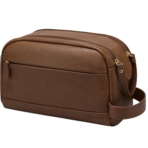 Celvetch Brown PU Leather Toiletry Bag for Men Medium Travel Organizer