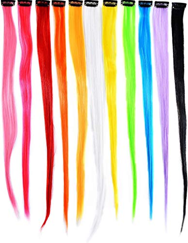 24Pcs 22-Inch Colorful Clip-In Hair Extensions, Heat-Resistant Rainbow