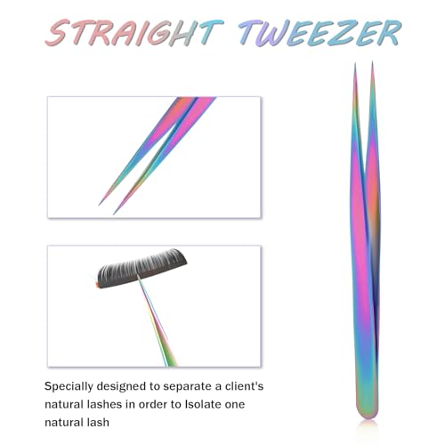 Eyelash Extension Tweezers Set - 2pcs Stainless Steel Curved & Straight Tips