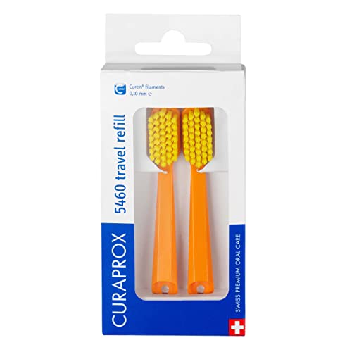 Curaprox CS 5460 Travel Toothbrush Replacement Heads, Orange, 2-Pack