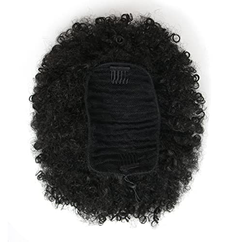 12 Inch Afro Puff Kinky Curly Drawstring Ponytail Extension for Women - Natural Look, Synthetic Hair, Black 1B#