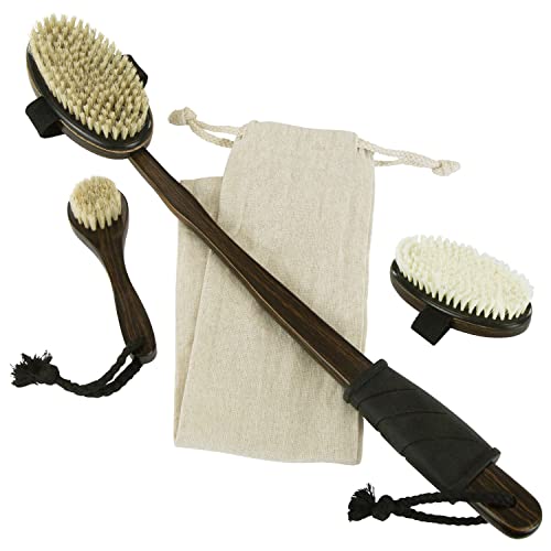 Vive Dry Brush Set for Lymphatic Drainage - 3 Natural Bristle Brushes
