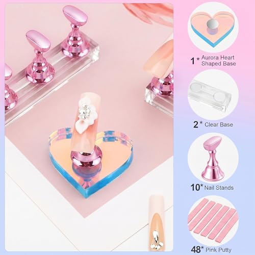 Nail Stand Set for Press Ons - 10 Magnetic Holders & Putty