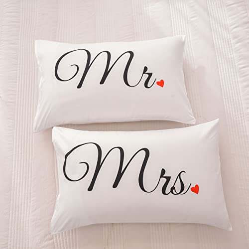 Mr and Mrs Couples Pillowcases - Heart Printed 19x29" Covers