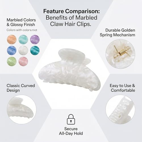 Lifory 8 Pack 3.1 Inch Pastel Hair Claw Clips for Thick and Thin Hair
