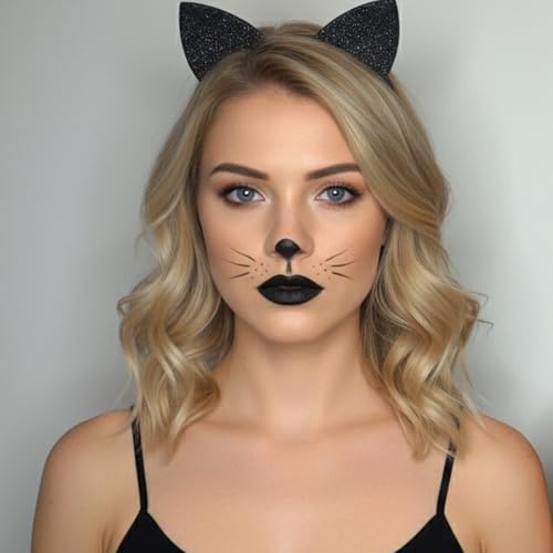 Halloween Cat Makeup Kit for Women with Headband, Eyeliner & Lipstick - Cosplay Accessories